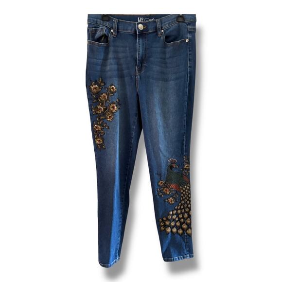 DG2 Diane Gilman Peacock Embroidered Embellished Jeans Size 12 - Picture 1 of 6